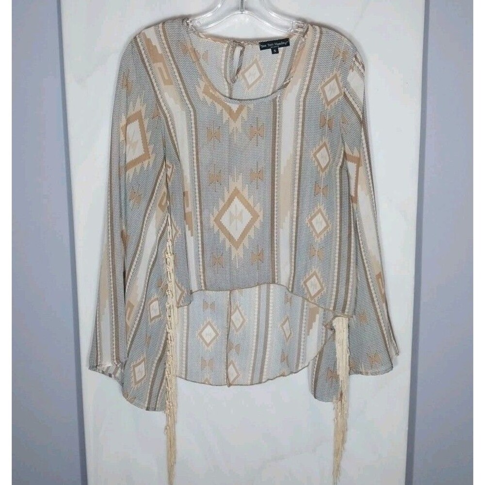 Anthro See You Monday Boho Fringe Tassel Top Sheer High Low S